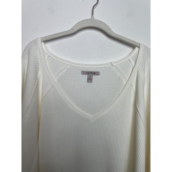 Free People Large Santa Clara Thermal Top Alabaster Ivory Waffle Knit V-Neck NWT - Picture 4 of 16